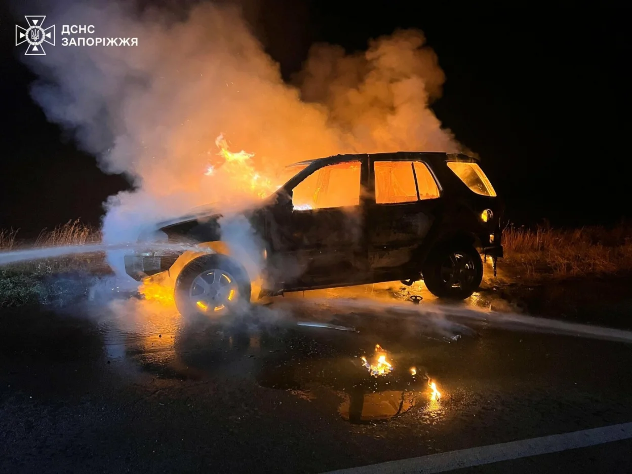На трасі в Запорізькому районі загорівся легковик: рятувальники оперативно ліквідували пожежу