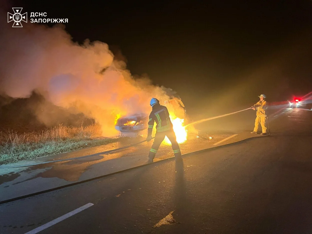 На трасі в Запорізькому районі загорівся легковик: рятувальники оперативно ліквідували пожежу