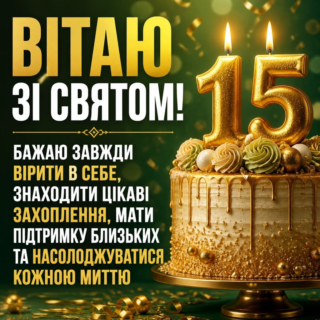 привітання з 15-річчям своїми словами
