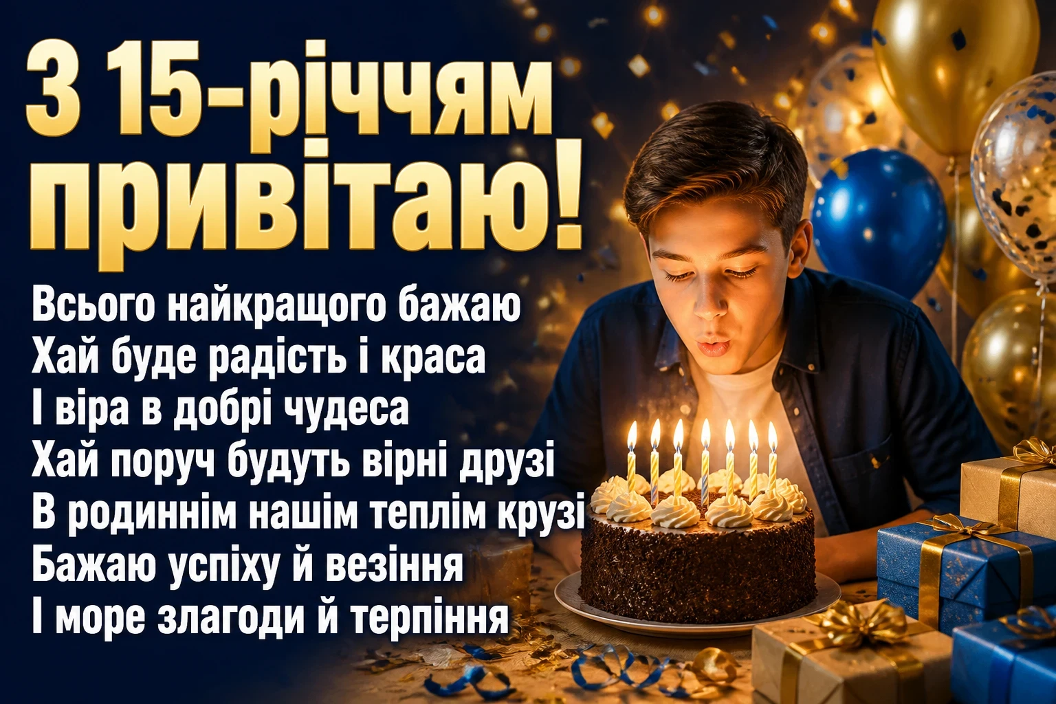 привітання з 15-річчям своїми словами